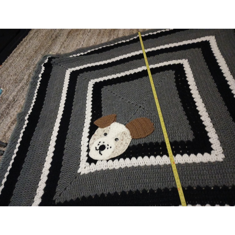 Dog‎ Lovers Handmade Crochet Knit Couch Cover 52in Granny Square Vintage Blanket - Picture 6 of 16